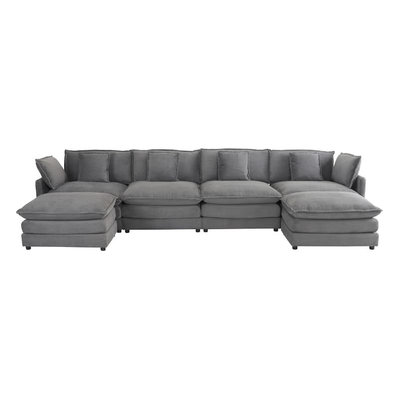 149.6" Corduroy U-Shaped Sectional Sofa with 2 Ottomans and Storage Pockets