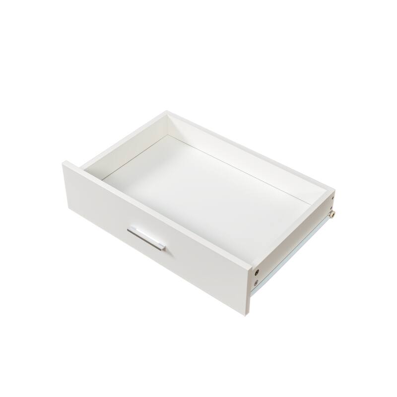 Freestanding Closet, Stand-Alone Wardrobe with 6 Open Shelves, Drawers, White Wood Walk-in Closet with 2 Hanging Rod