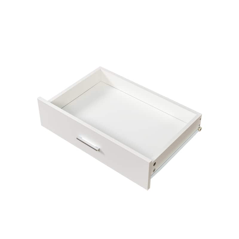 Freestanding Closet Wood Walk-in Closet Open Wardrobe Movable Cabinet with 6 Open Shelves Drawers and 2 Hanging Rod for Bedroom