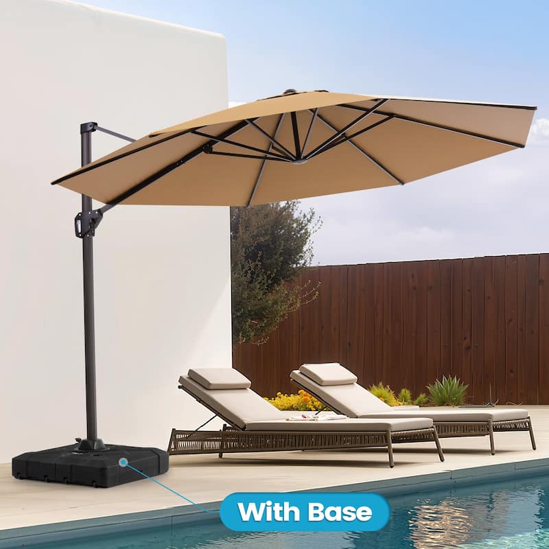 11 Ft Outdoor Patio Cantilever 360 Degree Rotation Offset Umbrella with Weighted Base