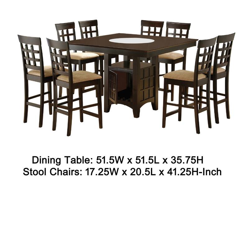 Uric Counter Height Dining Table w Wine Storage, 8 Lattice Chairs, Brown