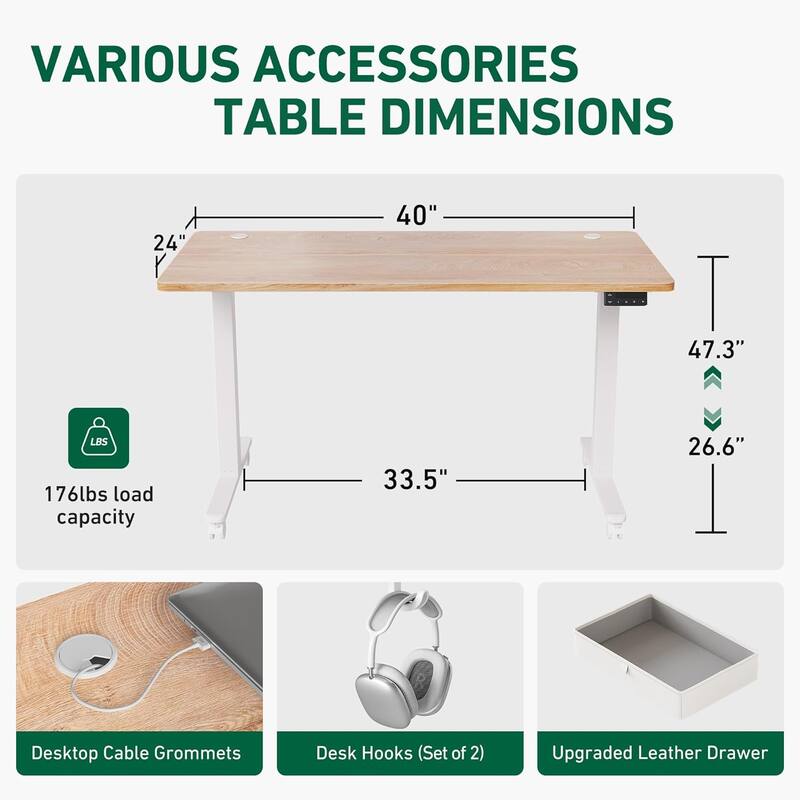 FEZIBO Standing Desk with Drawer, Adjustable Height Electric Stand up Desk with Storage, Sit Stand Home Office Desk