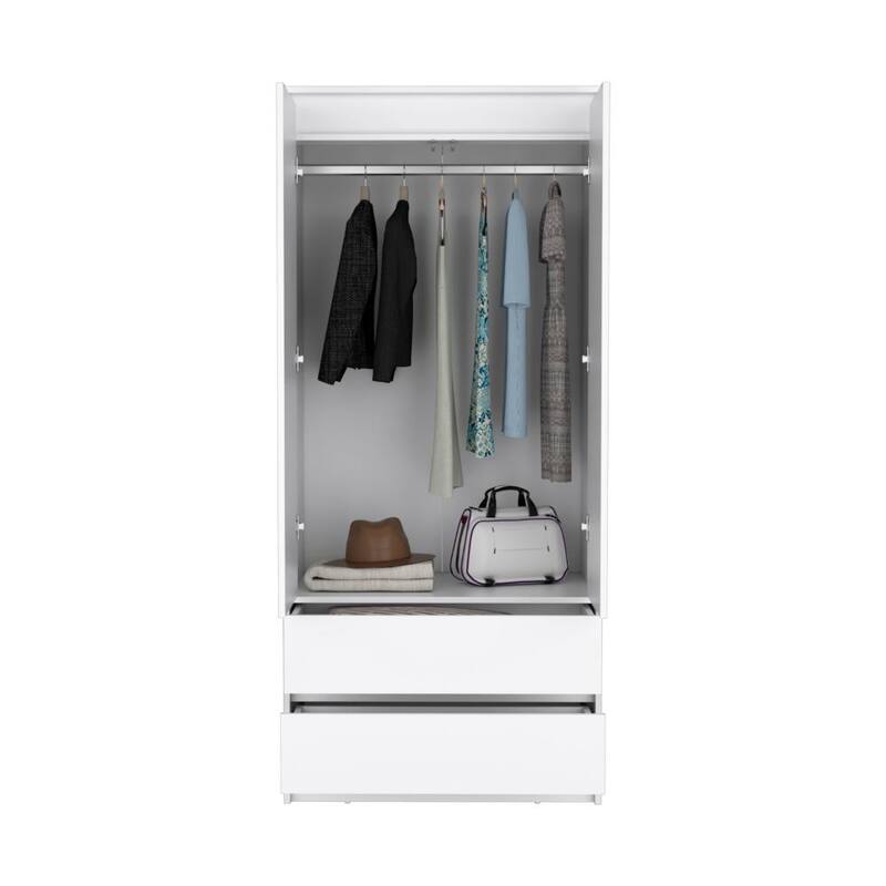 Stylish Wardrobe Closet Armoire with Double Doors for Bedroom, 2 Drawers, and Hanging Rod - Space-Saving Design