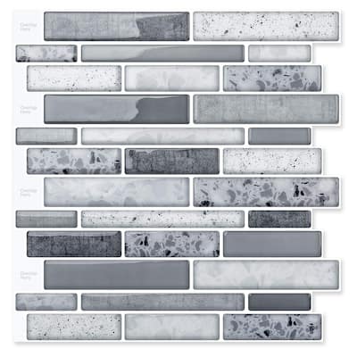 Art3d Peel and Stick Brick Kitchen Backsplash Self-Adhesive Wall Tile Stone Design, 10 Sheets , 12"×12“, Grey