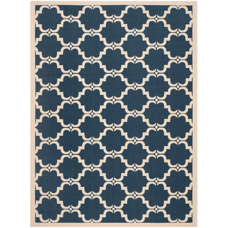 SAFAVIEH Courtyard Rozina Indoor/ Outdoor Waterproof Patio Backyard Rug - 9'x12' - Navy/Beige