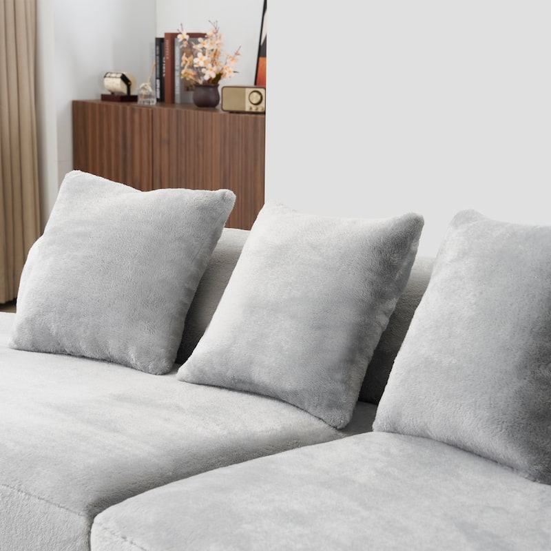 Modern And Simple Curved Flannelette Sofa.Creative Multi-Seater,With A Combination Of Pillows