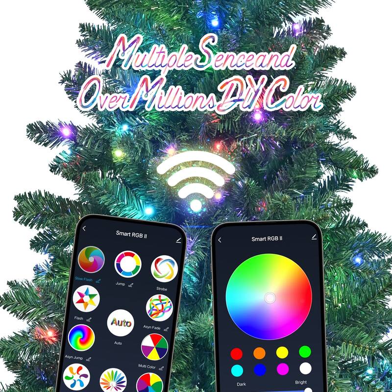 7ft Green Christmas Tree with 400 WiFi-Controlled RGB LED Lights,1063 PVC Tips,38 Light Functions,Music Sync,Metal Stand