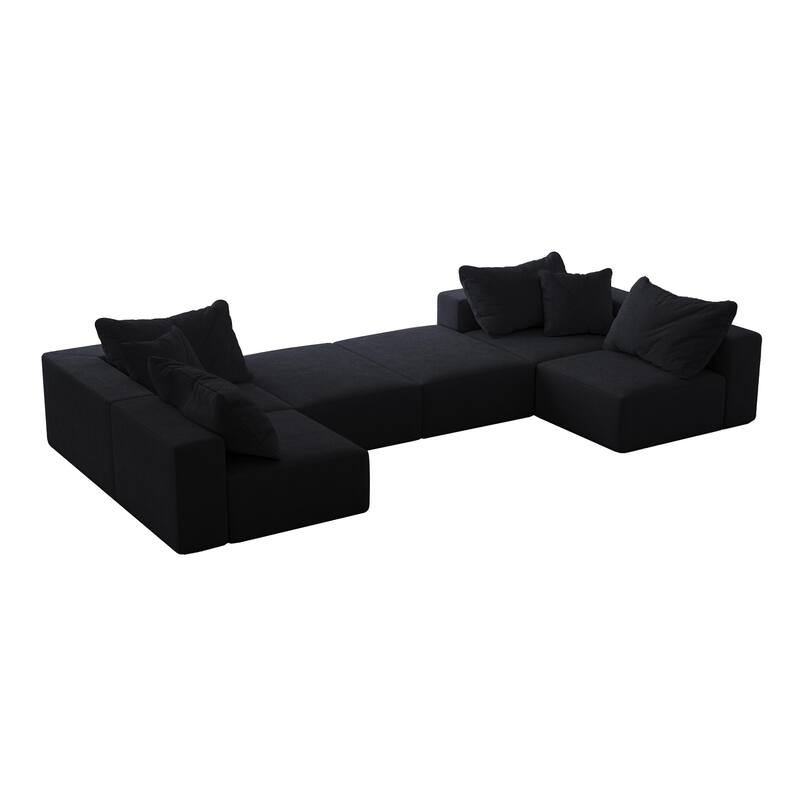 Modular L Shaped Sectional Sofa with Ottoman, Oversized Chenille Cloud Sofa, Upholstered 6 Seater Sofa with 6 Pillows