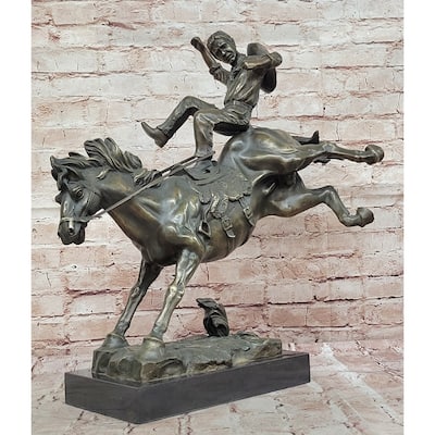 Bucking Bronco Cowboy Sculpture – Western Bronze Imitative Horse Art