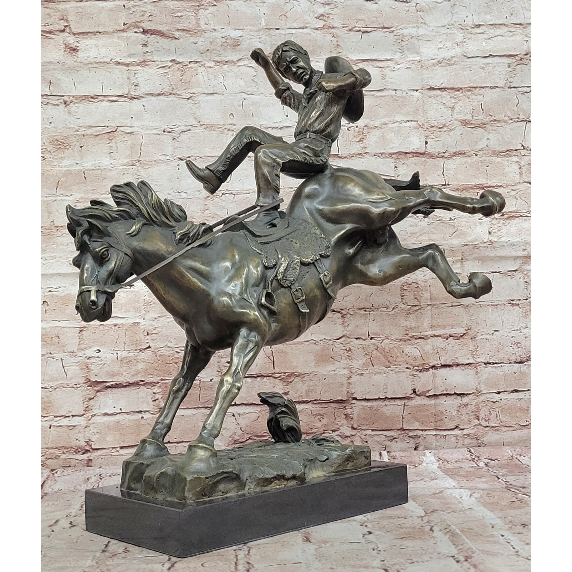Bucking Bronco Cowboy Sculpture – Western Bronze Horse Art