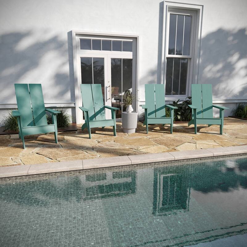 Modern Dual Slat Back Adirondack Style Chairs, Set of 4