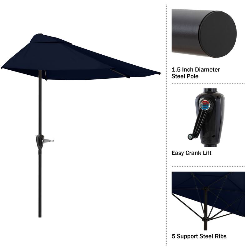 Half Umbrella Outdoor Patio Shade - 9 ft Patio Umbrella with Easy Crank by Pure Garden (Navy Blue)