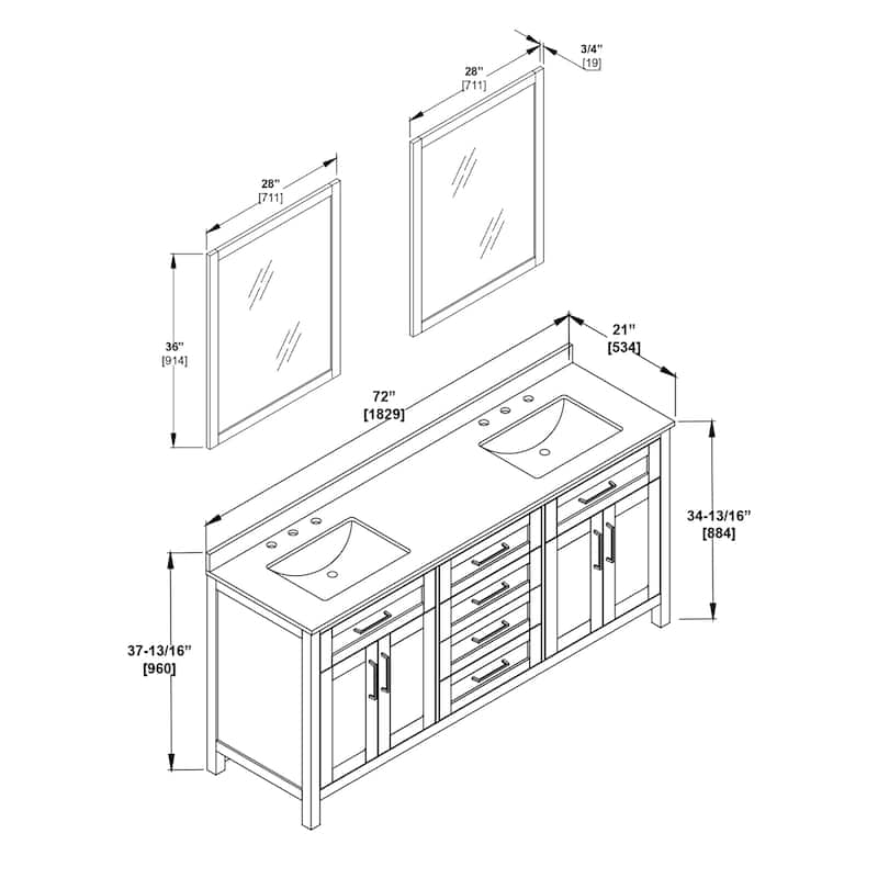 OVE Decors Tahoe 72 in. Almond Latte Vanity with 2 Mirrors included
