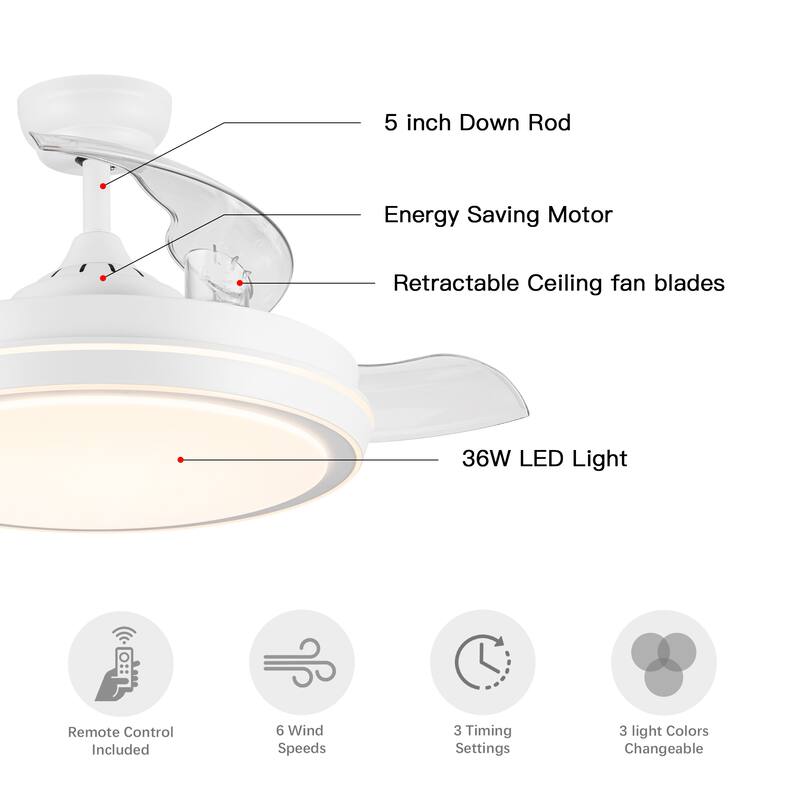 42 in. Black Frame Retractable Ceiling Fan with Remote Control