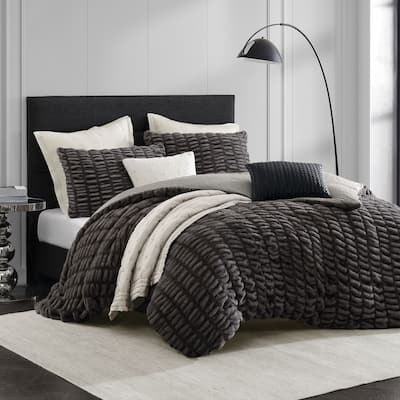 KARL LAGERFELD PARIS Ruched Faux Fur Duvet Set