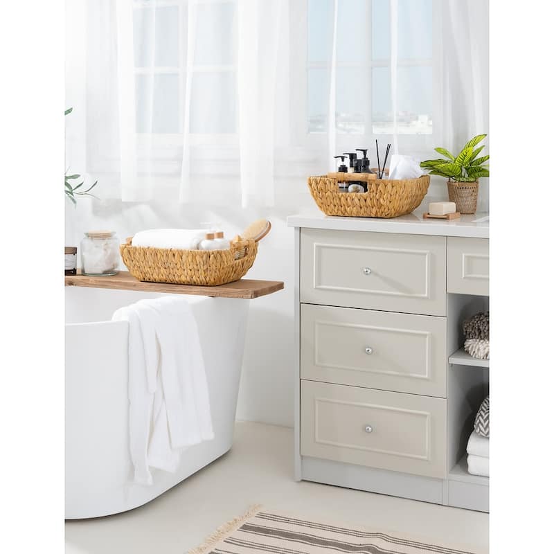 2-Pack Hand-Woven Storage Baskets with Wooden Handles, Wicker Basket for Organizing, Gift Choice