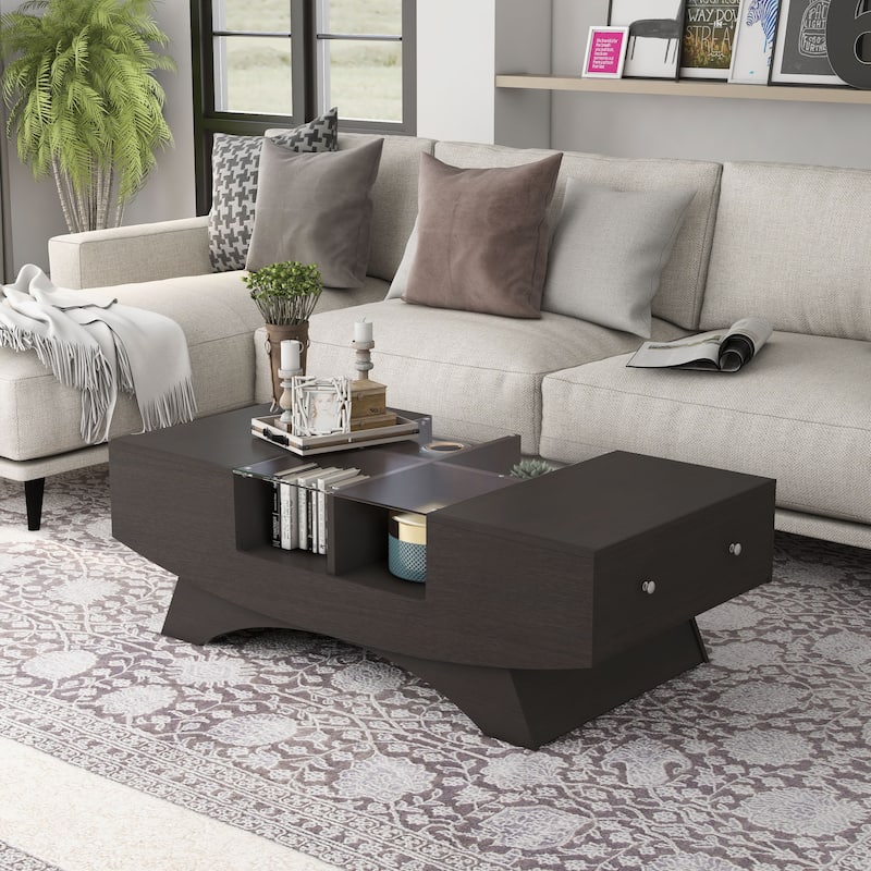 Furniture of America Angelic Contemporary Storage Coffee Table with Glass Insert