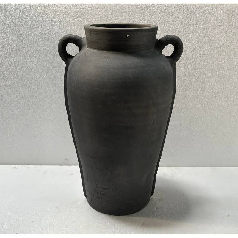 Terracotta Vase Natural Black H 16.3" & Dia 8.5" - Black