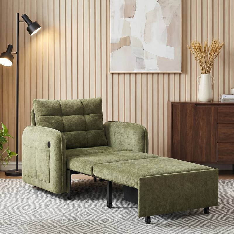 3-in-1 Multi-functional Tufted Chenille Lounge with Storage Space by Harper&Bright Designs
