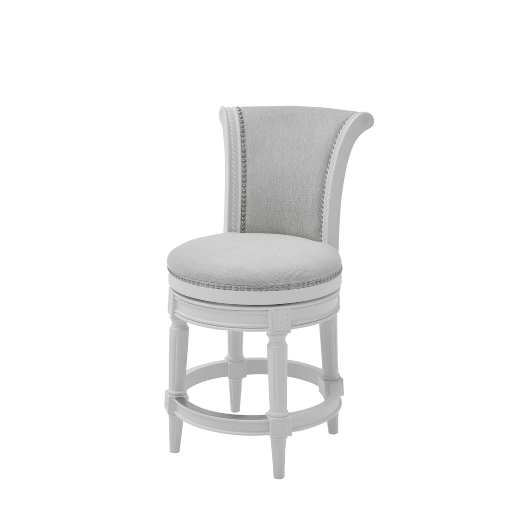 39" Light Gray And White Swivel Bar Chair With Footrest