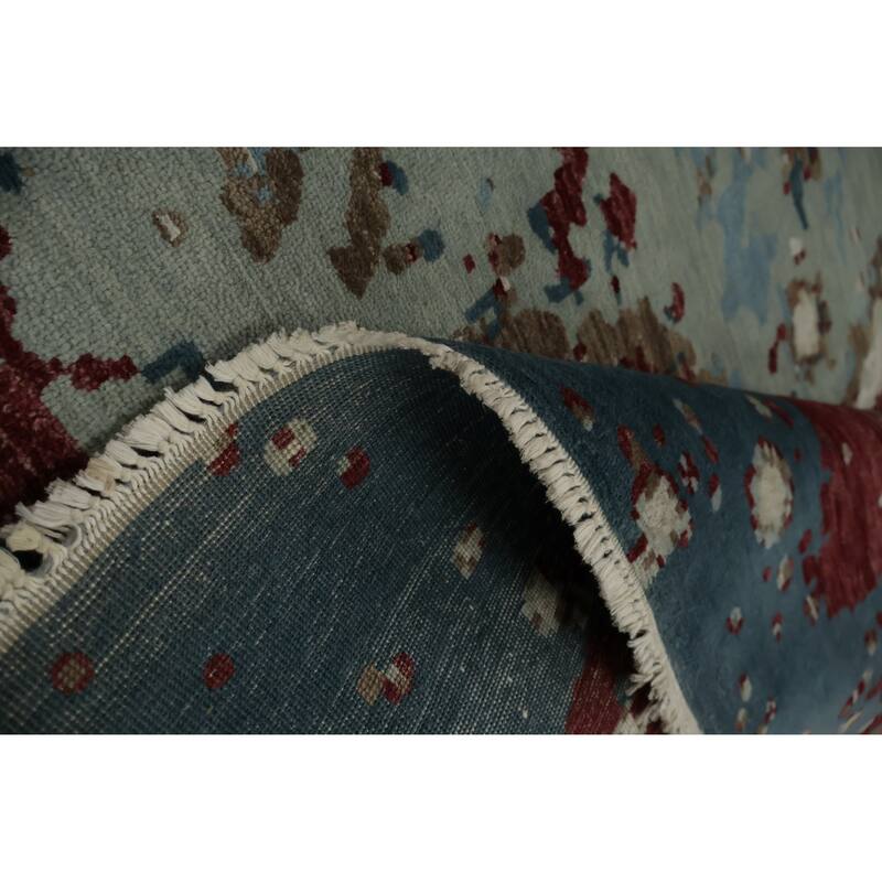 Hand Knotted Oriental Silk Carpet Modern Abstract Navy Blue & Blues Contemporary Area Rug - 10' 2'' X 8' 1''