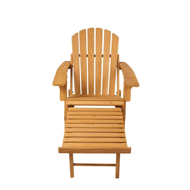 Outdoor Solid Wood Folding Adirondack Chair with Retractable Ottoman