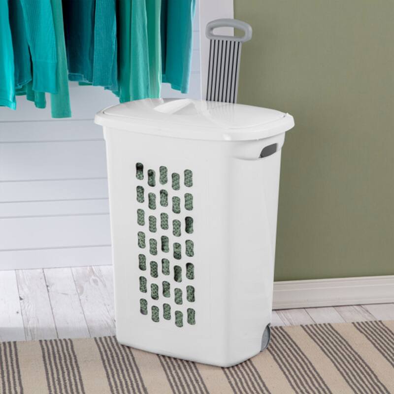 Sterilite Laundry Hamper Flip Top Lid Retractable Pull Handle Wheels, (3 Pack) - N/A