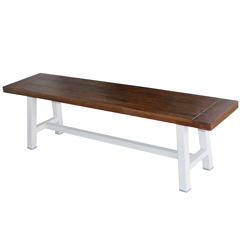 Indoor/Outdoor 63 in. Bench with Acacia Top and Metal Base - White