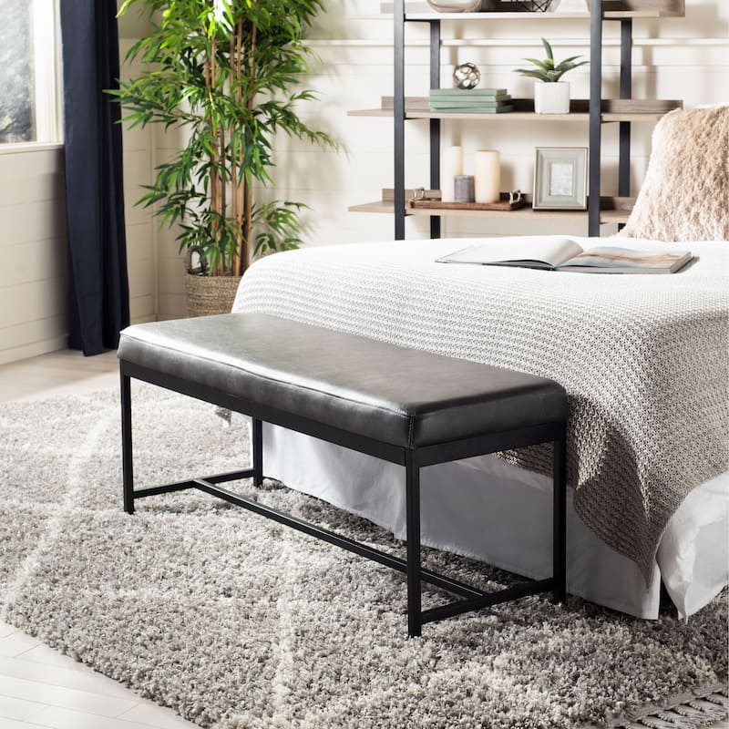 SAFAVIEH Parthenia Bench - 47.3" x 16" x 19.5" - 47Wx16Dx20H - Grey Pu/Black