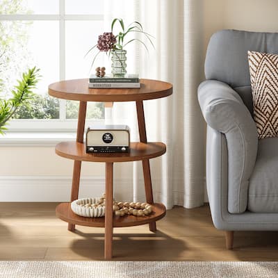 Round End Table with 3-Tier Shelves