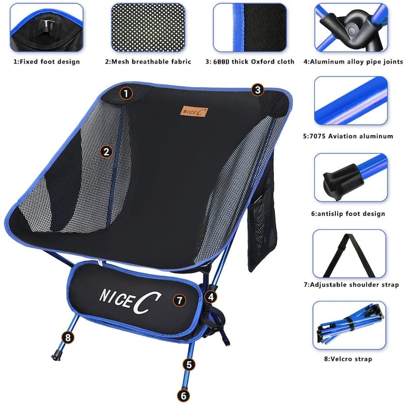 Ultralight Portable Folding Camping Backpacking Chair Compact & Heavy Duty Outdoor, Camping, with 2 Storage Bags&Carry Bag