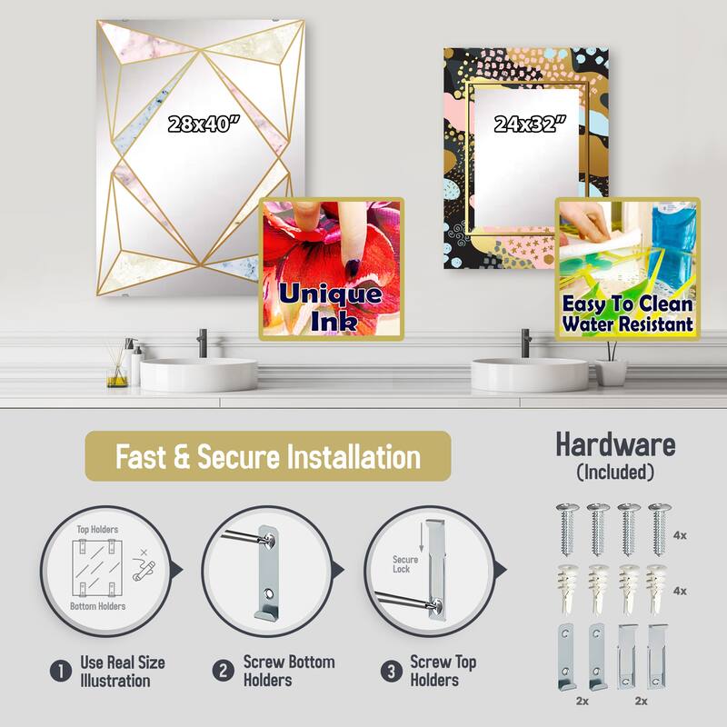 Designart "Gold And White Abstract Spiral Collage" Abstract Collages Mirror - Modern Large Wall Mirror For Living Room