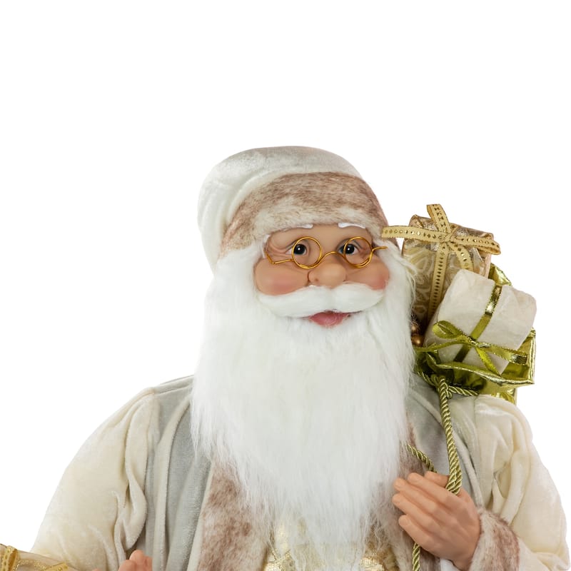 36" Winter White and Ivory Santa Claus with Gift Bag Christmas Figure