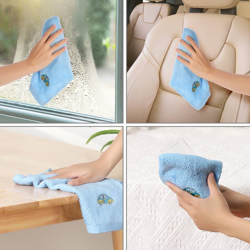 Cotton Cleaning Cloth, Cute Pattern Cleaning Rags Kitchen Towels for Dish Drying Washing, Lint Free Rags - Blue-10Pcs-10"x10" - Set of 10