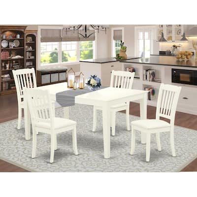 HomeStock 5-Pc Linen White Finish Solid Wood Top - Rectangular Dining Room Set - Seats 4