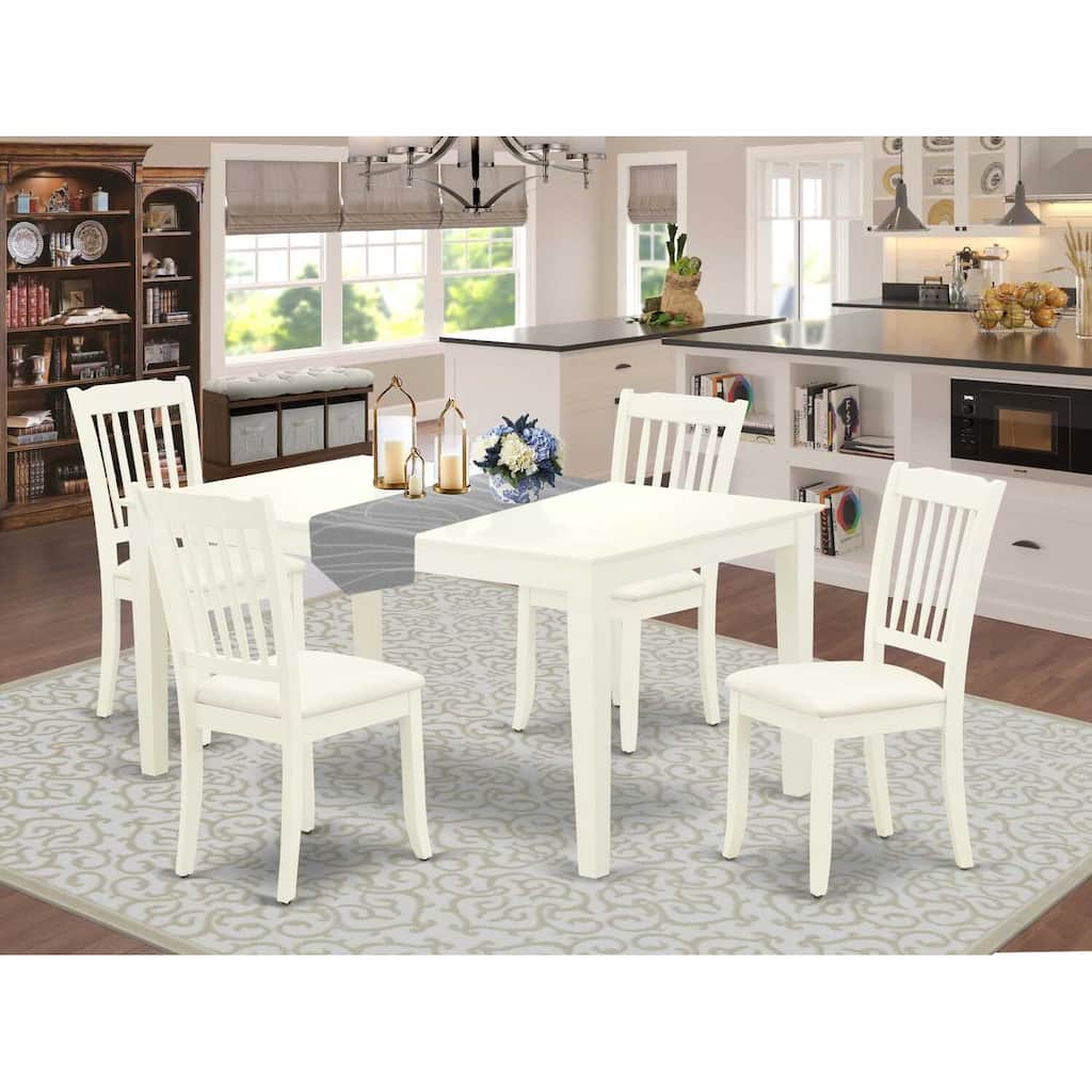 HomeStock 5-Pc Linen White Finish Solid Wood Top - Rectangular Dining Room Set - Seats 4