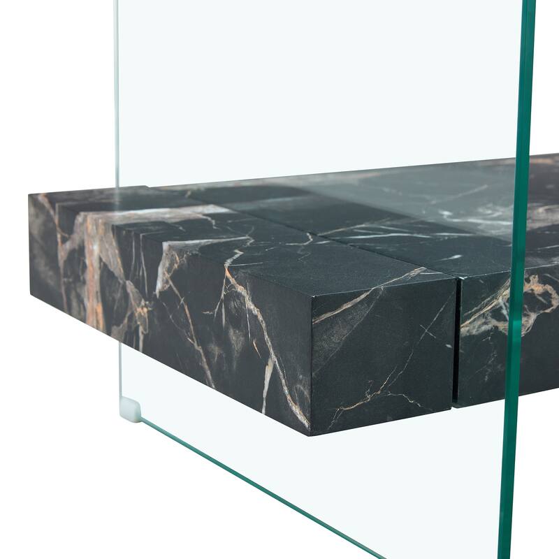 Roomfitters 43.3" Two-Tier Glass Coffee Table with Light Wood Shelf, Side Table or Display Stand