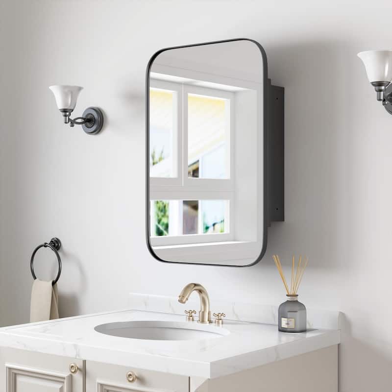 Dovelina Wall Medicine Cabinet Mirror Cabinet Multifunctional Wall-Mounted Mirrored Cabinet with Magnetic Doors