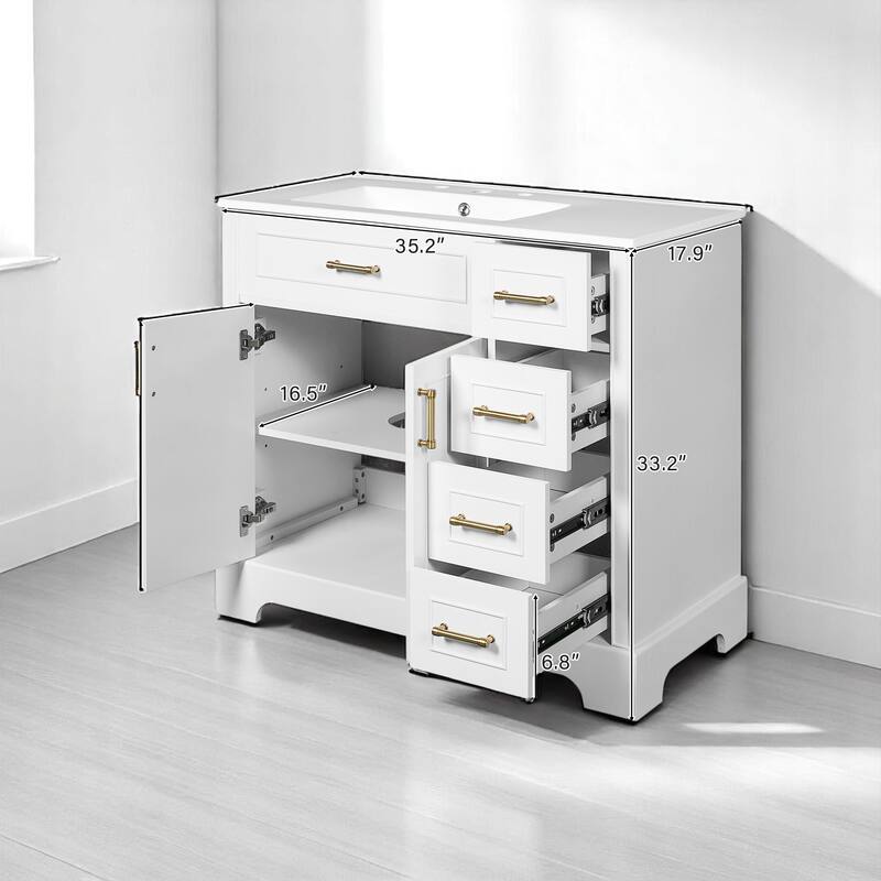 Modern 36 Inch Freestanding Bathroom Vanity with Undermount Sink, Elegant Design, Ample Storage