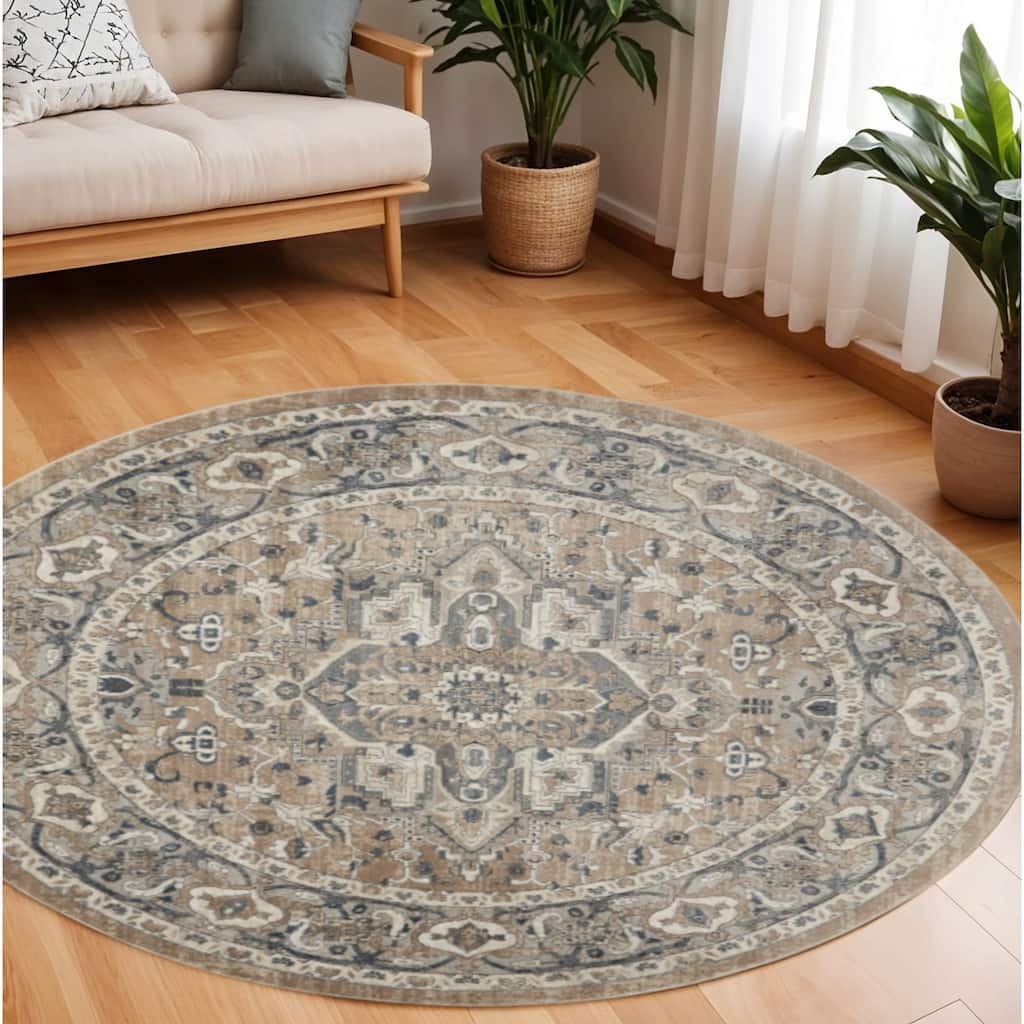 Makoy Power Loomed Distressed Geometric Traditional Area Rug By HomeRoots - 120' X '120' X '0.32