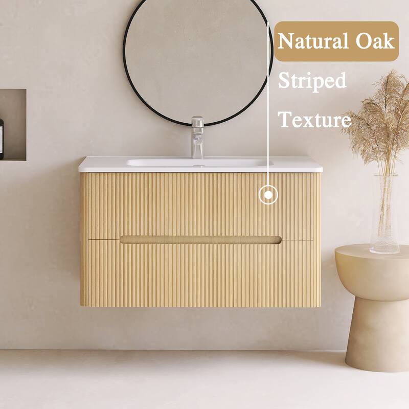 Emma 36 inch Wall-Mounted Bathroom Vanity Set with Integrated Ceramic Sink - 36"x18"x20"