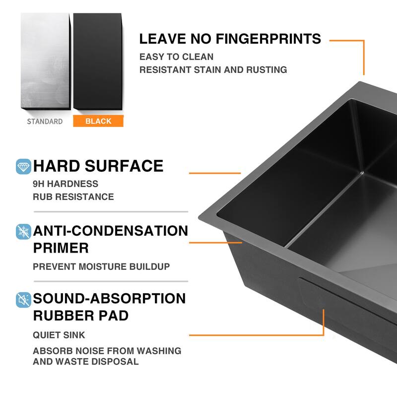 33 inch Drop-in Single Bowl Kitchen Sink, 18 Gauge Black Stainless Steel Kitchen Sink, Handmade Topmount Sink