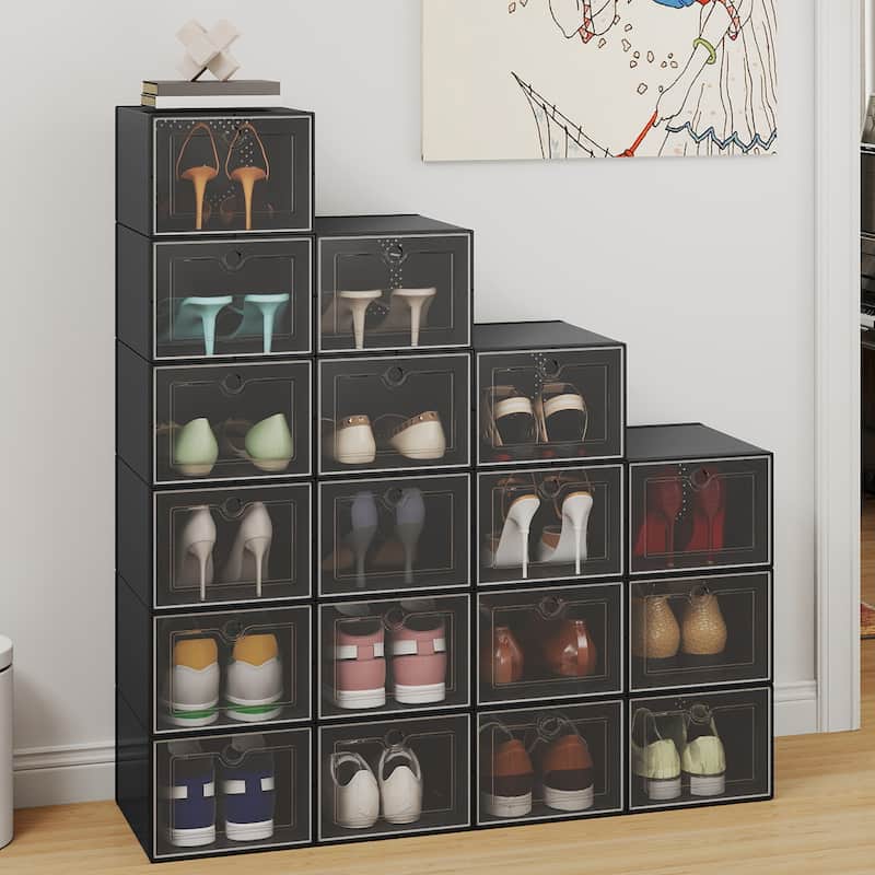 Moasis XXL 20 Pack Shoe Storage Boxes Clear Plastic Stackable Shoe Organizer