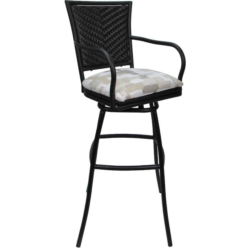 Outdoor Indoor Bar Stool Counter, Extra Tall - Erin with Arms - Craftsman Whitelinen - Black - Counter Height