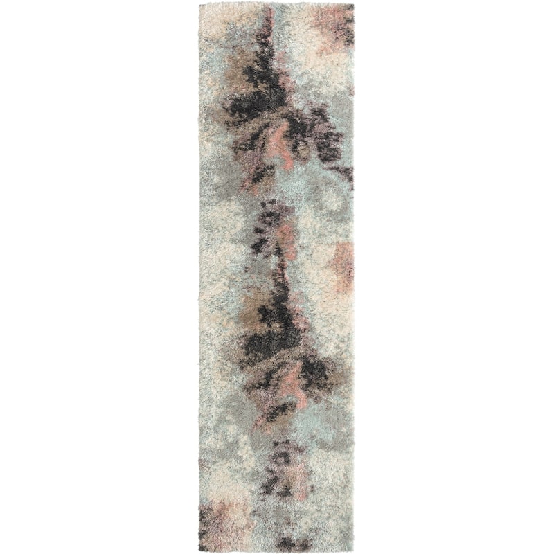 Zenith Abstract Shag Blue/Pink Area Rug - 2'10" x 10' - Blue/Pink