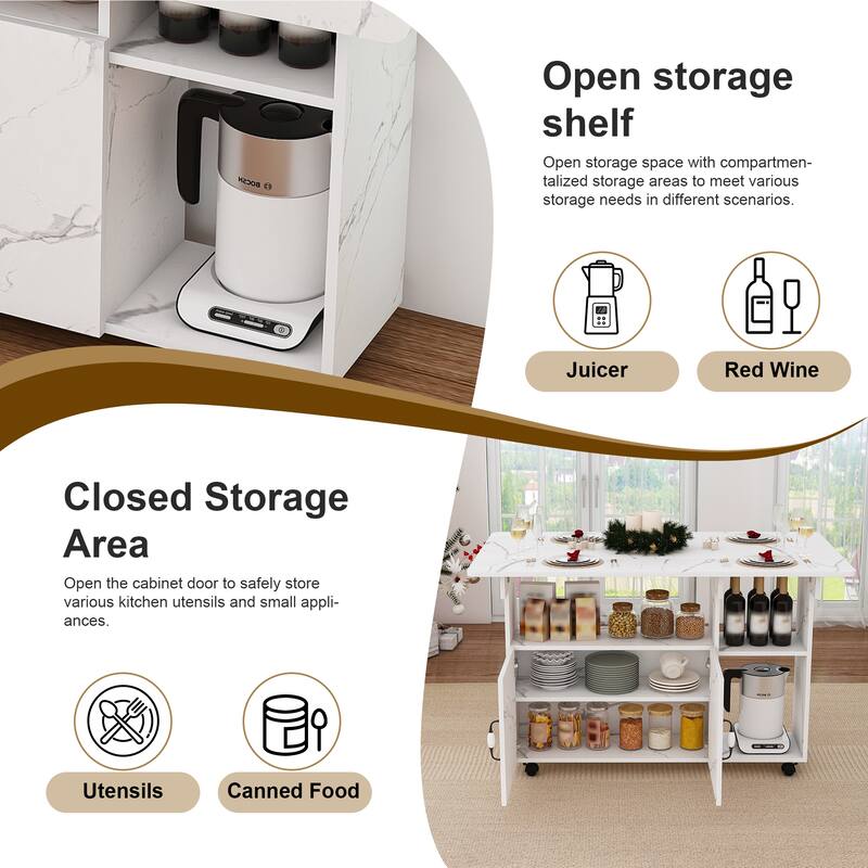 Multi-Functional Folding Table with Storage & Wheels - 47 Inch Compact Dining Desk for Small Spaces, Kitchen, Dorm, Office