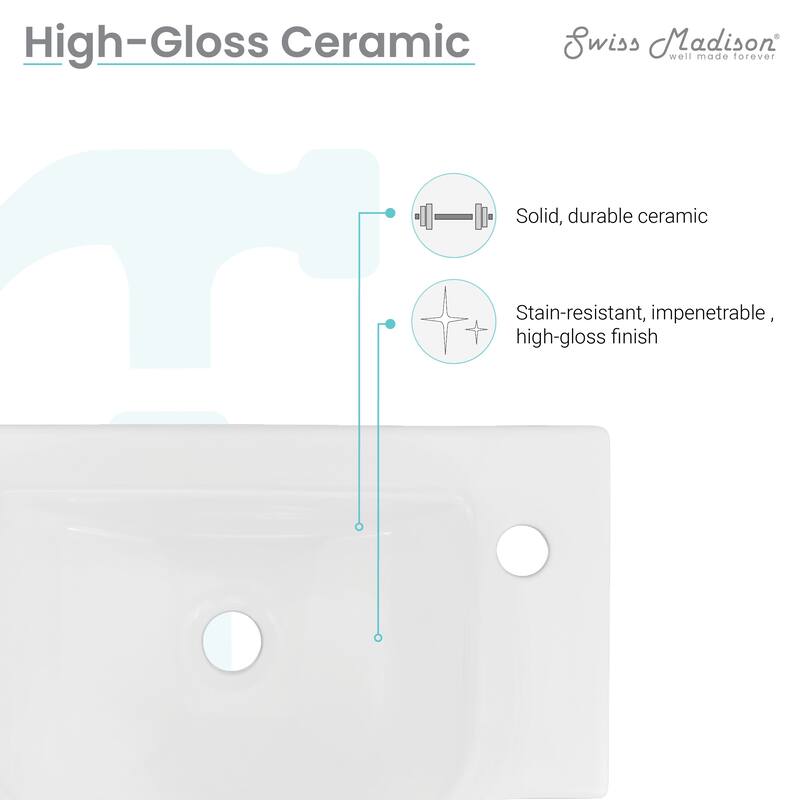 Montparnasse 21.5" Right Side Faucet Wall-Mount Bathroom Sink With Chrome Towel Bar - 21.25" x 14.15" 5.5"