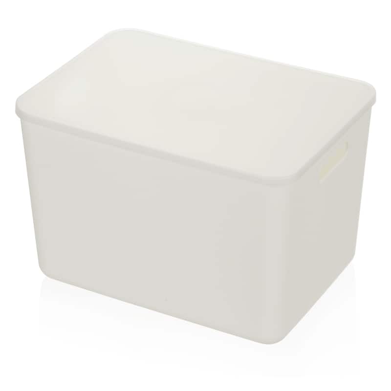 YBM Home Stackable Plastic Storage Bin with Lid, White