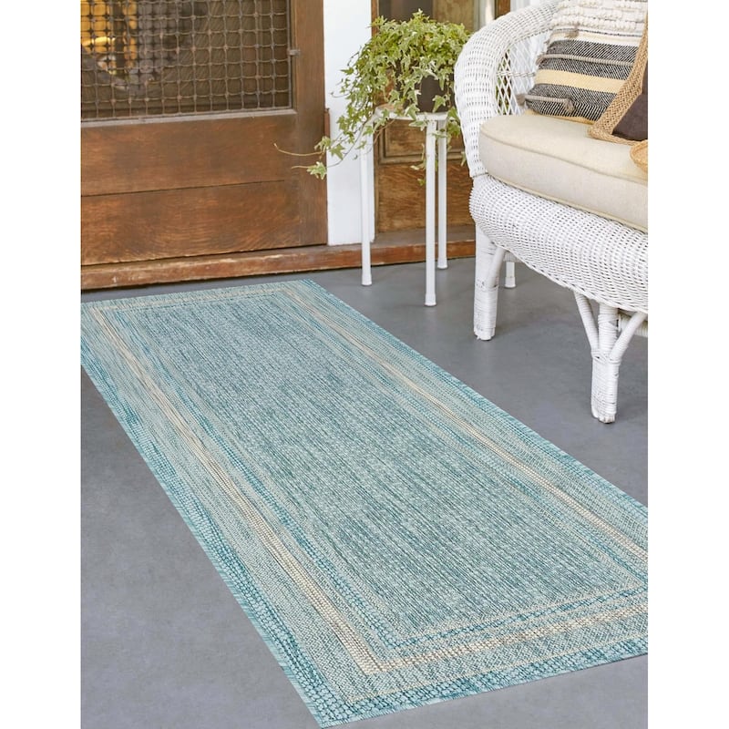 Outdoor Dimension Collection Area Rug - Aquamarine - 2'x6'