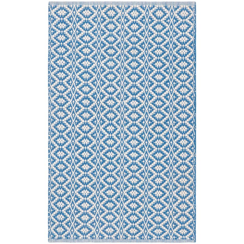 SAFAVIEH Handmade Flatweave Montauk Everly Casual Cotton Rug - 2'3" x 3'9" - Ivory/Blue